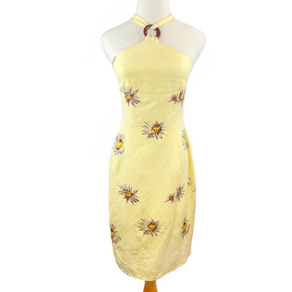 Donna Morgan Dresses & Skirts - Vintage 90's Floral Linen Blend Bodycon Halter Dress